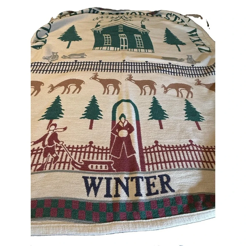 VTG Goodwin Weavers Double Sided Throw Blanket Grandmothers House Winter 59x46